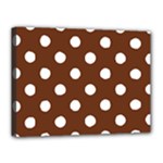 Polka Dots - White on Auburn Brown Canvas 16  x 12  (Stretched)