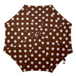 Polka Dots - White on Auburn Brown Hook Handle Umbrella (Large)