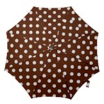 Polka Dots - White on Auburn Brown Hook Handle Umbrella (Small)