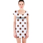 Polka Dots - Auburn Brown on White Short Sleeve Bodycon Dress
