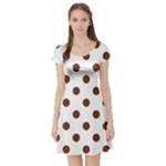 Polka Dots - Auburn Brown on White Short Sleeve Skater Dress