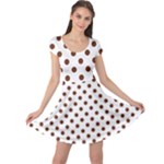 Polka Dots - Auburn Brown on White Cap Sleeve Dress