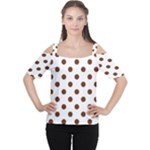 Polka Dots - Auburn Brown on White Women s Cutout Shoulder Tee