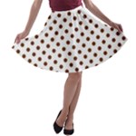 Polka Dots - Auburn Brown on White A-line Skater Skirt