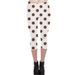 Polka Dots - Auburn Brown on White Capri Leggings