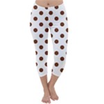 Polka Dots - Auburn Brown on White Capri Winter Leggings