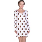 Polka Dots - Auburn Brown on White Long Sleeve Nightdress