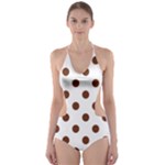 Polka Dots - Auburn Brown on White Cut-Out One Piece Swimsuit