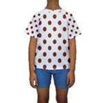 Polka Dots - Auburn Brown on White Kid s Short Sleeve Swimwear