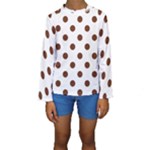Polka Dots - Auburn Brown on White Kid s Long Sleeve Swimwear