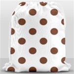 Polka Dots - Auburn Brown on White Drawstring Bag (Large)