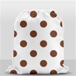 Polka Dots - Auburn Brown on White Drawstring Bag (Small)
