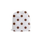 Polka Dots - Auburn Brown on White Drawstring Pouch (S)