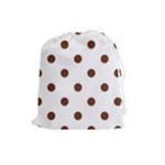 Polka Dots - Auburn Brown on White Drawstring Pouch (L)
