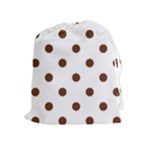 Polka Dots - Auburn Brown on White Drawstring Pouch (XL)