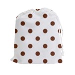 Polka Dots - Auburn Brown on White Drawstring Pouch (XXl)