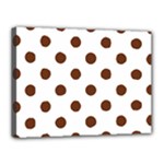 Polka Dots - Auburn Brown on White Canvas 16  x 12  (Stretched)