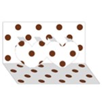 Polka Dots - Auburn Brown on White Twin Hearts 3D Greeting Card (8x4)