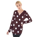 Polka Dots - White on Dark Sienna Brown Women s Tie Up Tee