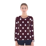 Polka Dots - White on Dark Sienna Brown Women s Long Sleeve T-shirt