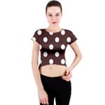 Polka Dots - White on Dark Sienna Brown Crew Neck Crop Top