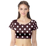 Polka Dots - White on Dark Sienna Brown Short Sleeve Crop Top (Tight Fit)