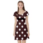Polka Dots - White on Dark Sienna Brown Short Sleeve Skater Dress