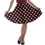 Polka Dots - White on Dark Sienna Brown A-line Skater Skirt