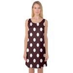 Polka Dots - White on Dark Sienna Brown Sleeveless Satin Nightdress