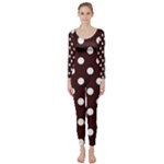 Polka Dots - White on Dark Sienna Brown Long Sleeve Catsuit