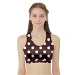 Polka Dots - White on Dark Sienna Brown Women s Sports Bra with Border