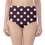 Polka Dots - White on Dark Sienna Brown High-Waist Bikini Bottoms