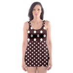 Polka Dots - White on Dark Sienna Brown Skater Dress Swimsuit