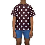 Polka Dots - White on Dark Sienna Brown Kid s Short Sleeve Swimwear
