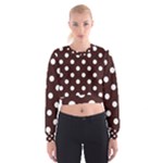 Polka Dots - White on Dark Sienna Brown Women s Cropped Sweatshirt