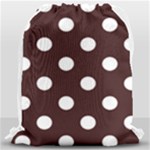 Polka Dots - White on Dark Sienna Brown Drawstring Bag (Large)