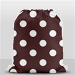 Polka Dots - White on Dark Sienna Brown Drawstring Bag (Small)