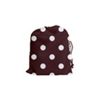 Polka Dots - White on Dark Sienna Brown Drawstring Pouch (S)