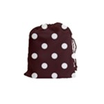 Polka Dots - White on Dark Sienna Brown Drawstring Pouch (M)