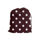 Polka Dots - White on Dark Sienna Brown Drawstring Pouch (L)