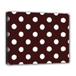 Polka Dots - White on Dark Sienna Brown Deluxe Canvas 20  x 16  (Stretched)
