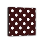 Polka Dots - White on Dark Sienna Brown Mini Canvas 4  x 4  (Stretched)