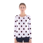 Polka Dots - Dark Sienna Brown on White Women s Long Sleeve T-shirt