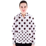 Polka Dots - Dark Sienna Brown on White Women s Zipper Hoodie