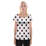 Polka Dots - Dark Sienna Brown on White Women s Cap Sleeve Top