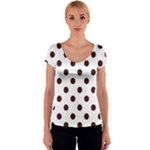Polka Dots - Dark Sienna Brown on White Women s V-Neck Cap Sleeve Top