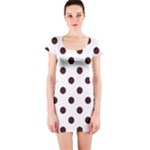 Polka Dots - Dark Sienna Brown on White Short Sleeve Bodycon Dress