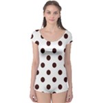 Polka Dots - Dark Sienna Brown on White Boyleg Leotard (Ladies)