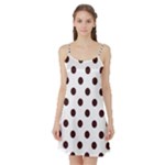 Polka Dots - Dark Sienna Brown on White Satin Night Slip