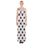 Polka Dots - Dark Sienna Brown on White Maxi Thigh Split Dress